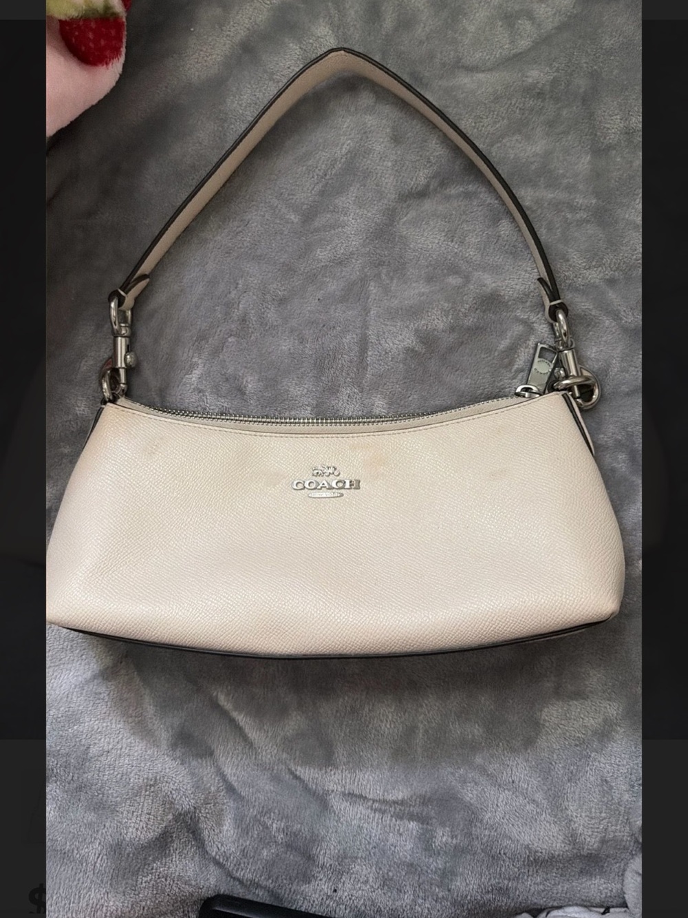 Coach Cream Leather Shoulder Bag with Silver Hardware